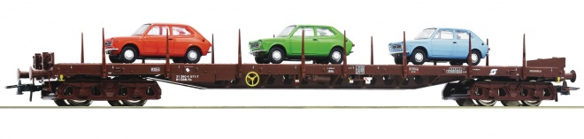 Flat car loaded with Steyr Fiat 127 cars<br /><a href='images/pictures/Roco/Roco-76779.jpg' target='_blank'>Full size image</a>